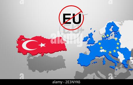 rendu 3d d'un drapeau de la Turquie et de l'Europe, comme modèle 3d, montré comme un contour du pays Banque D'Images