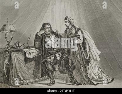 Guerre russo-turque (1768-1774). Catherine la Grande (1729-1796) suggère à Pierre III de Russie (1728-1762) de se rendre avec les Turcs. Gravure par Lemaitre, Vernier et Chaillot. Histoire de la Russie par Jean Marie Chopin (1796-1870). Panorama Universal, édition espagnole, 1839. Banque D'Images