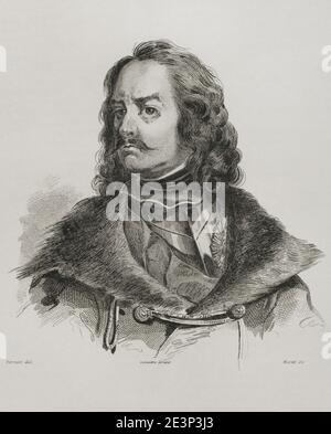 Pierre I, sous le nom de Pierre le Grand, russe en entier Pyotr Alekseyevich (1672-1725). Tsar et empereur d'al les Russas. Potrait. Gravure par Lemaitre, Vernier et Moret. Histoire de la Russie par Jean Marie Chopin (1796-1870). Panorama Universal, édition espagnole, 1839. Banque D'Images