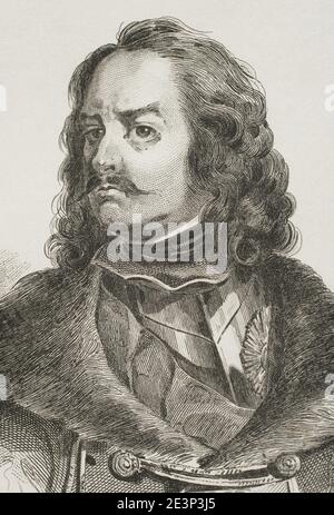 Pierre I, sous le nom de Pierre le Grand, russe en entier Pyotr Alekseyevich (1672-1725). Tsar et empereur d'al les Russas. Potrait, détail. Gravure par Lemaitre, Vernier et Moret. Histoire de la Russie par Jean Marie Chopin (1796-1870). Panorama Universal, édition espagnole, 1839. Banque D'Images