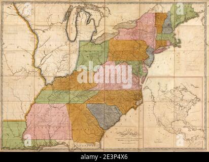 Carte des États-Unis - présentant les routes de poste, les situations, les connexions et les distances des bureaux de poste, des routes de scène, des comtés et des principaux fleuves Banque D'Images