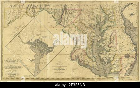 Carte de l'État du Maryland établie à partir d'un relevé réel de toutes les eaux principales, des routes publiques et des divisions des comtés; décrivant la situation des villes, des villes, des villages, Banque D'Images
