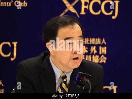 20 janvier 2021, Tokyo, Japon - Kunihiko Miyake, un conseiller spécial du cabinet et directeur de recherche de l'Institut Canon d'études mondiales, parle pour « les relations entre le Japon et les États-Unis sous Biden » au Club des correspondants étrangers du Japon à Tokyo le mercredi 20 janvier 2021. L'ancien vice-président américain Joe Biden inaugurera le 46e président américain le 20 janvier. (Photo de Yoshio Tsunoda/AFLO) Banque D'Images