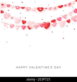 Guirlande de coeurs sur fond blanc. Éléments décoratifs pour la Saint-Valentin ou le jour de mariage. Vecteur Illustration de Vecteur