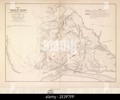Carte du champ de Shiloh, près de Pittsburgh Landing, Tennessee, qui défait les positions des forces américaines sous le commandement du Maj. Genl. U. S. Grant, U.S. vol. Et Maj. Genl. D. C. Buell, U.S. vol. Sur le Banque D'Images