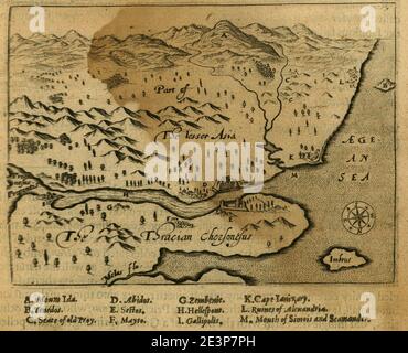 Carte des Dardanelles - Sandys George - 1615. Banque D'Images