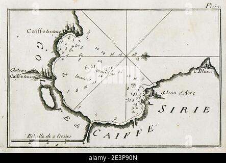 Carte de la baie et du port de Haïfa en Israël - Roux Joseph - 1804. Banque D'Images