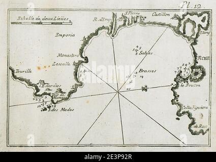 Carte de la baie de Roses au nord de Barcelone - Roux Joseph - 1804. Banque D'Images