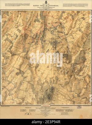 Carte du champ de bataille de Gettysburg. 1er, 2, 3 juillet 1863 Banque D'Images