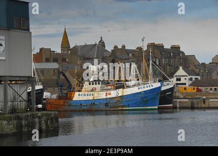 Bateaux de pêche attachés dans le port de Fraserburgh Banque D'Images