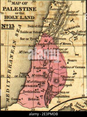 Carte de la Palestine ou de la Terre Sainte en 1839 détail De l'atlas de l'école de Mitchell Banque D'Images