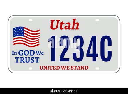 Plaque d'immatriculation de voiture Utah usa numéro vecteur signe rétro. Plaque d'immatriculation de l'État américain de l'utah Illustration de Vecteur