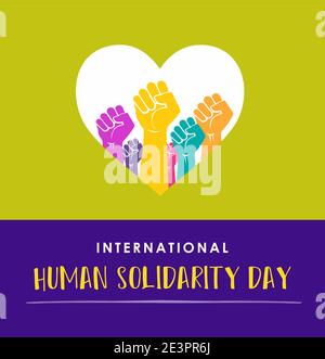 Conception de la Journée internationale de la solidarité humaine. Mains soulevées dans l'air - unité et concept de diversité Illustration de Vecteur