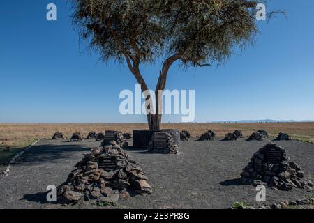 Afrique, Kenya, plateau de Laikipia, OL Pejeta Conservancy. Le cimetière de Rhino, où malheureusement la plupart des animaux sont morts du braconnage, et non des causes naturelles. Banque D'Images