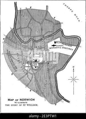 Carte de la ville médiévale de Norwich (c1144). Banque D'Images