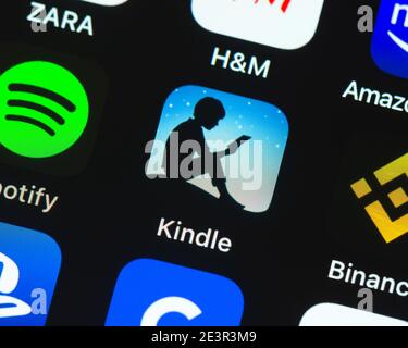Icône de l'application Kindle sur l'écran de l'iPhone d'Apple Banque D'Images