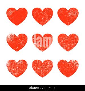Forme de coeur de grunge vectoriel. Coeur rouge vintage brosse amour grunge élément Illustration de Vecteur