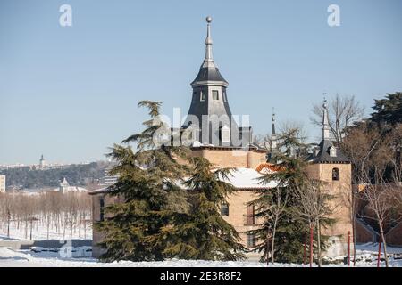 Hermitage Virgen del Puerto après la grande chute de neige historique dedans Madrid en janvier Banque D'Images