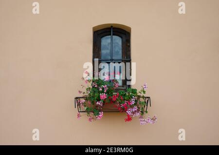 Fenêtre de style italien sur fond de mur transparent. Photo de haute qualité Banque D'Images