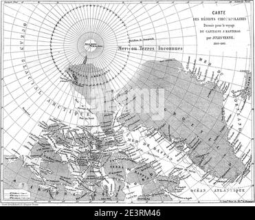 Carte de séjours et aventures du capitaine Hatteras par Jules Verne. Banque D'Images