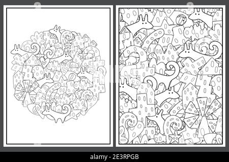 Jeux de pages de coloriage avec éléments tribaux. Modèles de caniche abstraits Illustration de Vecteur