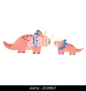 Joli imprimé dinosaures pour la mère et le bébé. Drôle triceratops famille dino clipart Illustration de Vecteur