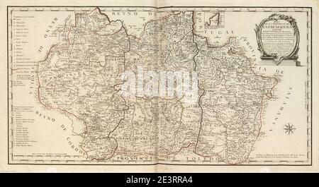 Mapa de la provincia de Estrémadure (1766). Banque D'Images