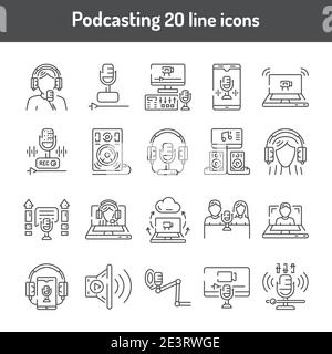 Jeu d'icônes de lignes de couleurs de podcasting. Illustration de Vecteur