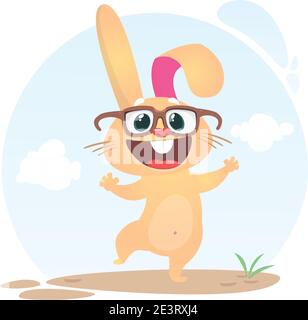 Lapin de dessin animé portant des lunettes de vue. Illustration vectorielle. Isolé sur blanc Illustration de Vecteur