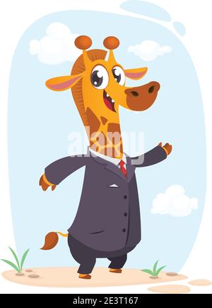 Girafe de dessin animé vêtue d'un costume de bureau. Illustration vectorielle. Girafe homme d'affaires portant une veste ou un blazer Illustration de Vecteur