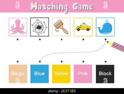 Faire correspondre les éléments par couleur. Jeu éducatif pour l'école et la maternelle Illustration de Vecteur