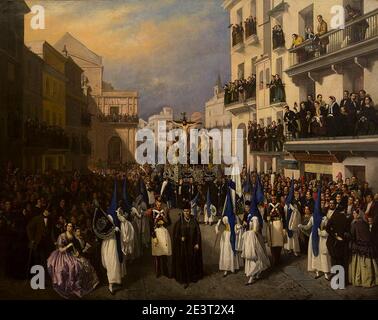 Manuel Cabral Aguado-Bejarano - Procesión en Sevilla, 1855. Banque D'Images