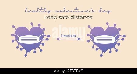 Gardez une distance de sécurité tout en célébrant la Saint-Valentin. Illustration de Vecteur