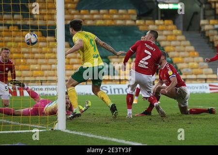 Norwich, Royaume-Uni. 20 janvier 2021. Jordan Hugill de Norwich marque son deuxième but lors du match du championnat Sky Bet à Carrow Road, Norwich photo par Paul Chesterton/Focus Images/Sipa USA 20/01/2021 Credit: SIPA USA/Alay Live News Banque D'Images