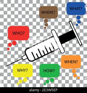 Question vecteur de symbole de vaccin à seringue noir et blanc Illustration de Vecteur