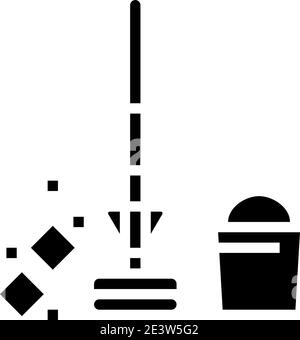 illustration vectorielle de l'icône en forme de glyphe pour balai à franges et seau Illustration de Vecteur