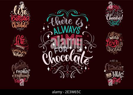 Jeu de citations de lettrage à la main en chocolat. Composition de mots hiver de Noël chaleureux. Éléments de dessin vectoriel pour t-shirts, affiches, cartes, autocollants et menus Illustration de Vecteur