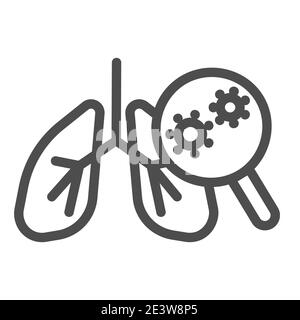 Virus et poumons infectés icône de ligne, coronavirus concept, pneumonie bactérie dans le système respiratoire humain signe sur fond blanc, poumons avec Illustration de Vecteur