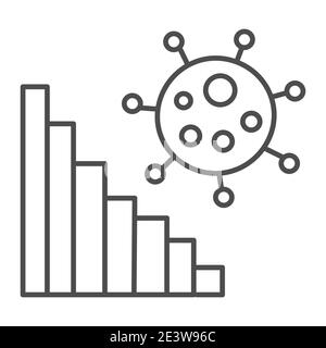 Corona virus statistiques icône fine, concept d'épidémie de coronavirus, graphique de croissance Covid-19 signe sur fond blanc, virus confirmé cas de rapport Illustration de Vecteur