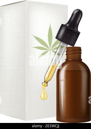 L'huile de cannabis médical ( marijuana ) dans une bouteille en verre et compte-gouttes. Illustration vectorielle. Illustration de Vecteur
