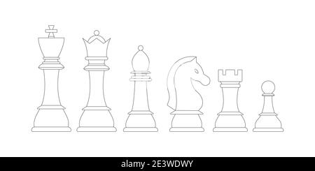 Ensemble d'icônes de vecteur de ligne des pièces d'échecs isolé sur fond blanc. Illustration de Vecteur