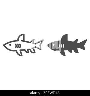 Ligne de requin et icône solide, concept marin, signe de poisson prédateur de danger sur fond blanc, icône de silhouette de requin dans le style de contour pour le concept mobile Illustration de Vecteur