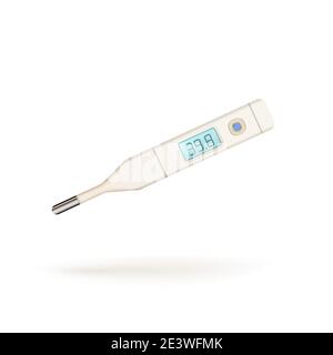 Thermomètre médical brillant et réaliste avec température de l'homme malade sur blanc Illustration de Vecteur