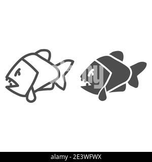 Piranha ligne et icône solide, concept d'océan, signe agressif de prédateur de poisson sur fond blanc, Piranha icône dans le style de contour pour le concept mobile et Illustration de Vecteur