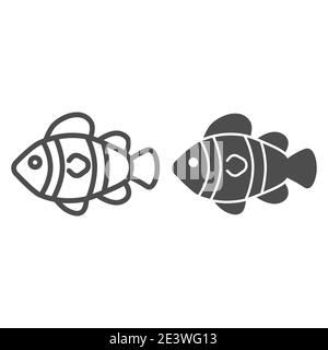 Ligne de poissons clown et icône solide, concept de vie marine, panneau de poissons de récif tropical sur fond blanc, icône de poisson clownfish dans le style de contour pour le concept mobile Illustration de Vecteur