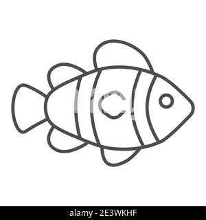 Clown Fish thin line Icon, concept de vie marine, le signe de poisson de récif tropical sur fond blanc, l'icône de poisson clownfish dans le style de contour pour le concept mobile et Illustration de Vecteur