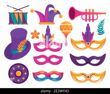 ensemble de mardi gras fête fête fête fête célébration icônes illustration vectorielle conception Illustration de Vecteur