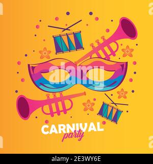 fête de carnaval de mardi gras avec instruments de musique et masques illustration vectorielle Illustration de Vecteur