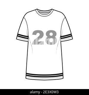 T-shirt de football américain technique de mode illustration avec manches courtes raglan, longueur tunique, col rond, grand. Vêtements plats haut extérieur modèle avant blanc couleur. Femmes hommes unisexe CAD maquette Illustration de Vecteur