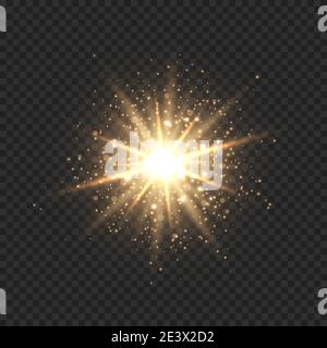 Étoiles éclatent avec des sparkles. Effet feu doré avec étoiles, paillettes et paillettes isolées sur fond transparent. Illustration vectorielle de brillant Illustration de Vecteur